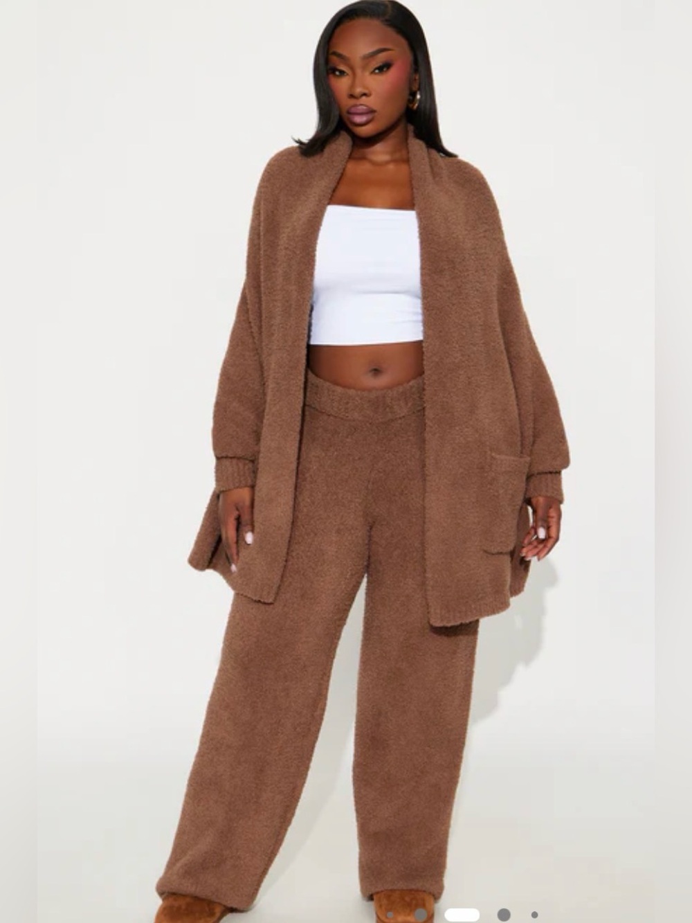 SOLD OUT Fashion Nova Cozy Wide Leg Teddy Pants - Brown